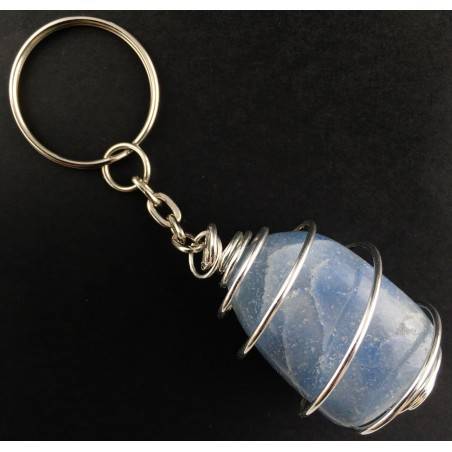 QUARTZ Blue DUMORTIERITE Keychain Keyring Hand Made on SILVER Plated Spiral A+-2