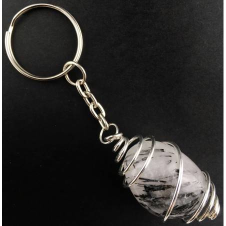 Portachiavi QUARZO TORMALINATO Montata Artigianalmente Spirale Placcata Argento-1