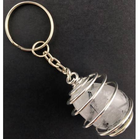 Portachiavi QUARZO TORMALINATO Montata Artigianalmente Spirale Placcata Argento-2