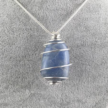 Quartz BLUE DUMORTIERITE Pendant Thumbstone Hand Made on SILVER Plated Spiral A+-1