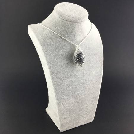 Pendant Quartz with Tourmaline - CANCER SCORPIO Zodiac SILVER Plated Spiral A+-3