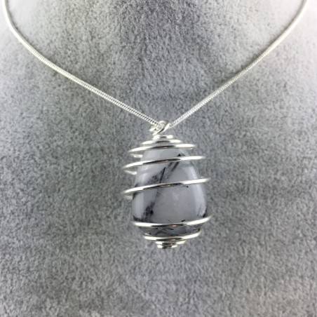 Pendant Quartz with Tourmaline - CANCER SCORPIO Zodiac SILVER Plated Spiral A+-4