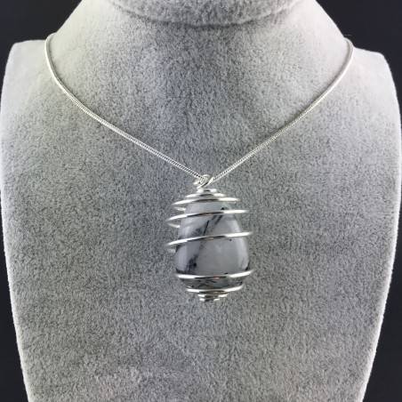 Pendant Quartz with Tourmaline - CANCER SCORPIO Zodiac SILVER Plated Spiral A+-5