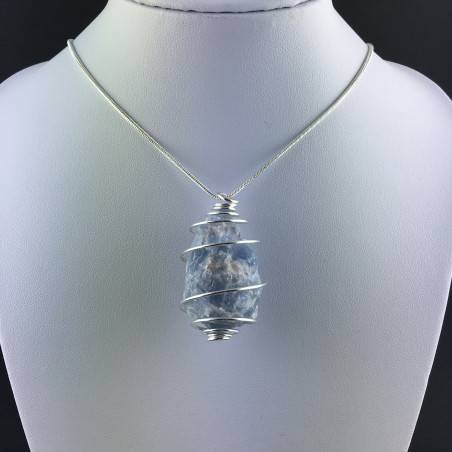 Ciondolo CALCITE BLU GREZZA Montata Artigianalmente Spirale Placcato Argento A+-2