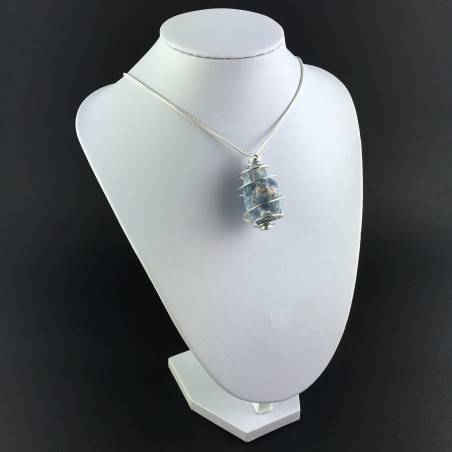 Ciondolo CALCITE BLU GREZZA Montata Artigianalmente Spirale Placcato Argento A+-3