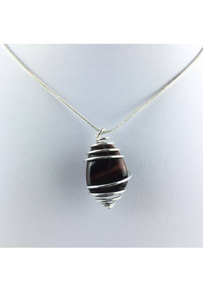 Pendentif ŒIL de BOEUF Fabriqué à la main Spirale Plaqué Argent A+-1