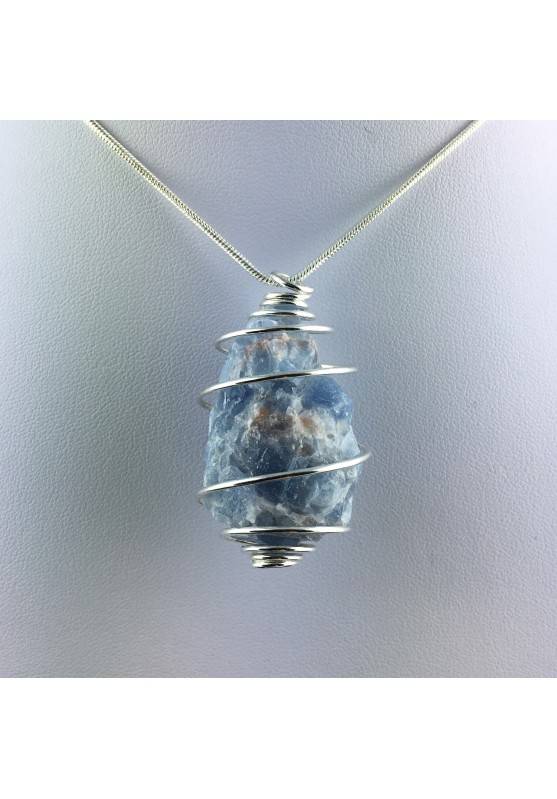 Pendentif CALCITE BLEU Brute - CANCER Zodeaco Spirale Plaqué Argent Cadeau A+-1