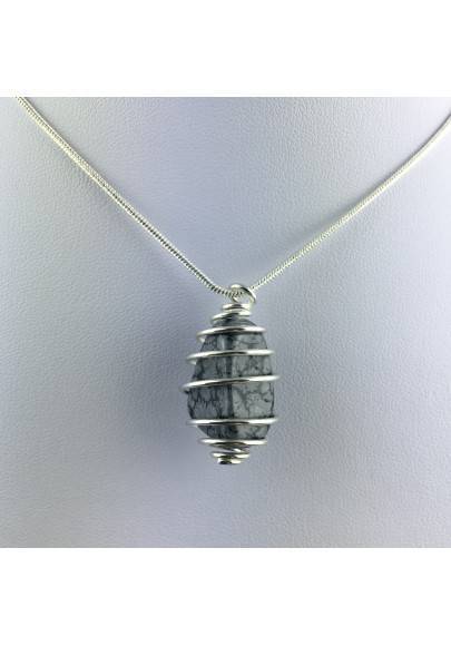 Colgante OBSIDIANA NEVADA - CAPRICORNIO Zodiaco Regalo Espiral Plata A+-1