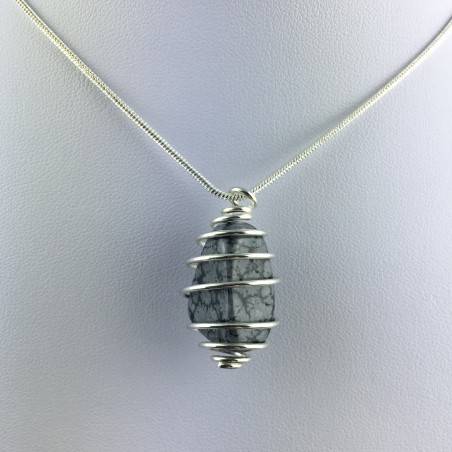 Colgante OBSIDIANA NEVADA - CAPRICORNIO Zodiaco Regalo Espiral Plata A+-1