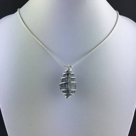 Colgante OBSIDIANA NEVADA - CAPRICORNIO Zodiaco Regalo Espiral Plata A+-2