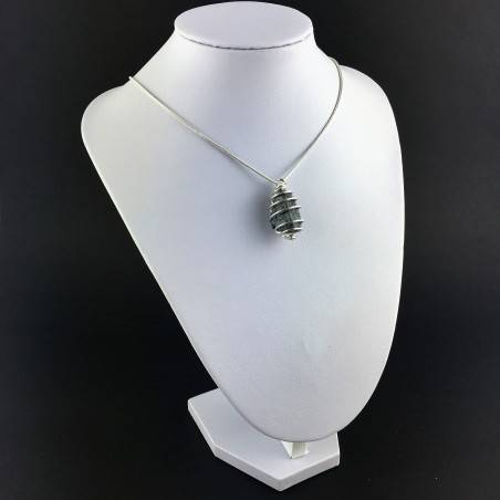 Colgante OBSIDIANA NEVADA - CAPRICORNIO Zodiaco Regalo Espiral Plata A+-3