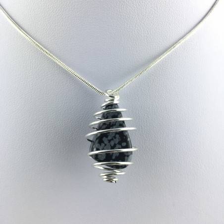 Colgante OBSIDIANA NEVADA - CAPRICORNIO Zodiaco Regalo Espiral Plata A+-4