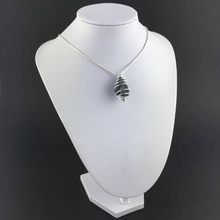 Colgante OBSIDIANA NEVADA - CAPRICORNIO Zodiaco Regalo Espiral Plata A+-6