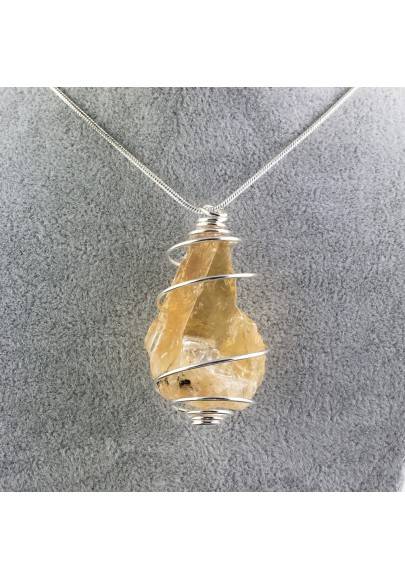 Pendant in HONEY CALCITE Rough - VIRGO SAGITTARIUS Zodiac SILVER Plated Spiral A+-1