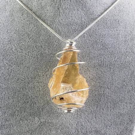 Pendant in HONEY CALCITE Rough - VIRGO SAGITTARIUS Zodiac SILVER Plated Spiral A+-1