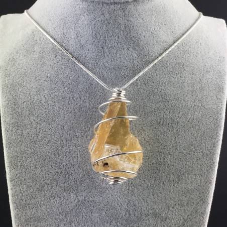 Pendant in HONEY CALCITE Rough - VIRGO SAGITTARIUS Zodiac SILVER Plated Spiral A+-2