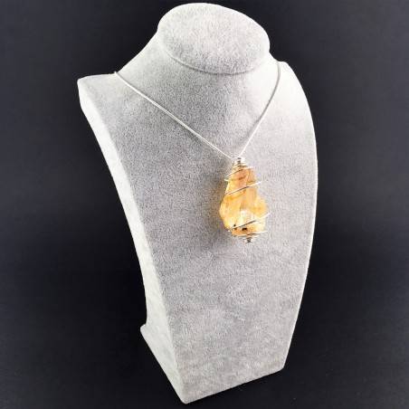 Pendant in HONEY CALCITE Rough - VIRGO SAGITTARIUS Zodiac SILVER Plated Spiral A+-3