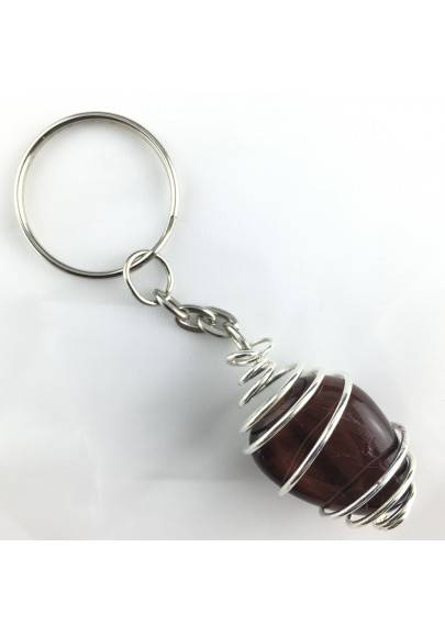Bull's EYE Keychain Keyring Hand Made on Silver Plated Spiral Tumbled Stone A+-1