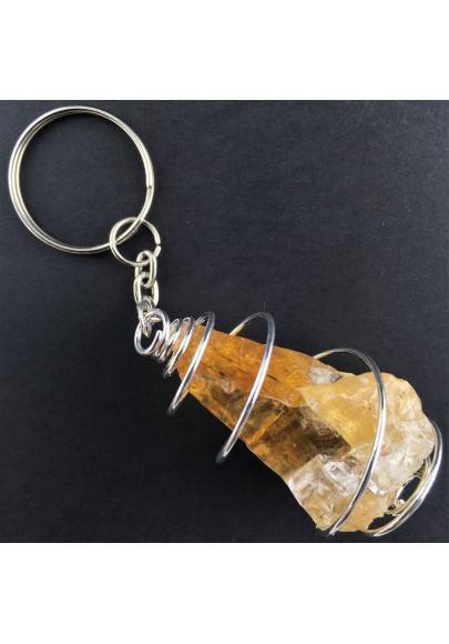 Porte-clés CALCITE miellée Brute - VIERGE SAGITTAIRE Zodeaco Spirale Argent-1