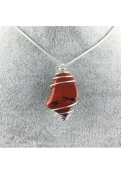 Ciondolo DIASPRO ROSSO BRECCIATO Montata Artigianalmente Spirale Argento A+-1