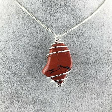 Ciondolo DIASPRO ROSSO BRECCIATO Montata Artigianalmente Spirale Argento A+-1