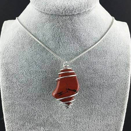 Ciondolo DIASPRO ROSSO BRECCIATO Montata Artigianalmente Spirale Argento A+-2