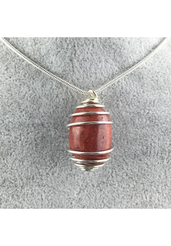 Pendant in Red Madrepore Mother of Pore - TAURUS LIBRA Zodiac SILVER Plated Spiral A+-1