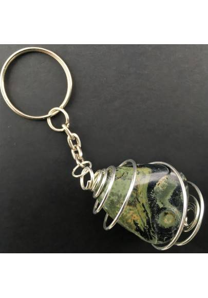 Kambaba Jasper Keychain Keyring  Hand Made on Silver Plated Spiral A+-1