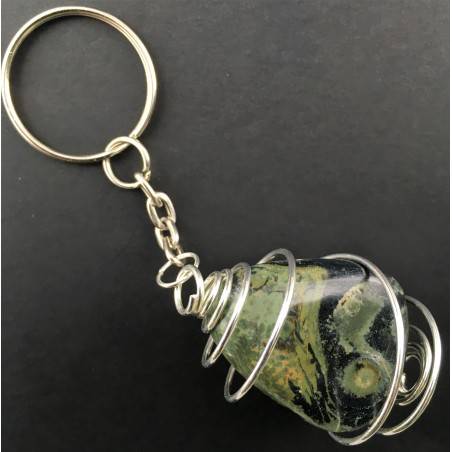 Kambaba Jasper Keychain Keyring  Hand Made on Silver Plated Spiral A+-1