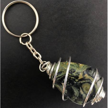 Kambaba Jasper Keychain Keyring  Hand Made on Silver Plated Spiral A+-2