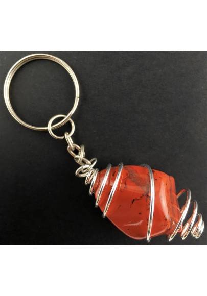 Llavero JASPE ROJO Sardo Hecho a Mano Espiral Plata A+-1