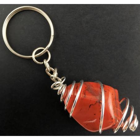 Llavero JASPE ROJO Sardo Hecho a Mano Espiral Plata A+-1