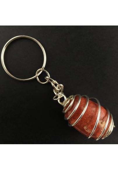 Portachiavi MADREPORA ROSSA Montata Artigianalmente Spirale Placcato Argento A+-1