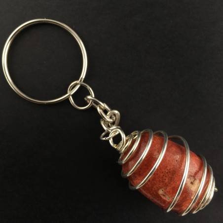 Portachiavi MADREPORA ROSSA Montata Artigianalmente Spirale Placcato Argento A+-1