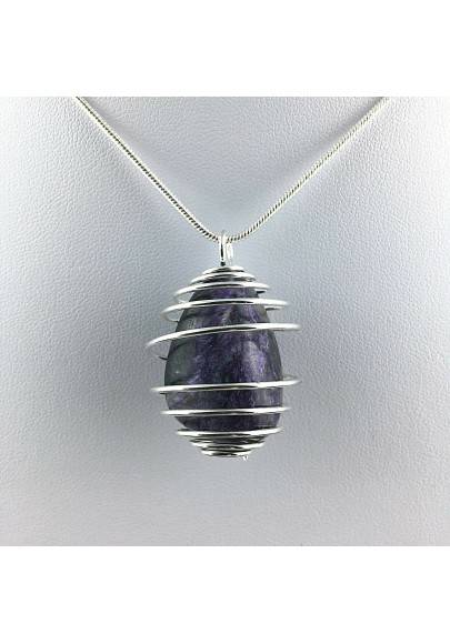 Charoit Hand Made Pendant on SILVER Plated Spiral Gift Idea Healing Chain A+-1