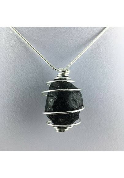 LARGE Apache Tear Obsidian Pendant Hand Made on SILVER Plated Spiral-1