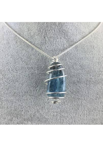 Ciondolo CIANITE BLU - TORO BILANCIA Zodiaco Spirale Placcato Argento A+-1