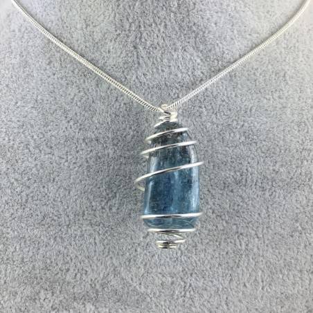 Ciondolo CIANITE BLU - TORO BILANCIA Zodiaco Spirale Placcato Argento A+-1