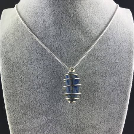 Ciondolo CIANITE BLU - TORO BILANCIA Zodiaco Spirale Placcato Argento A+-5