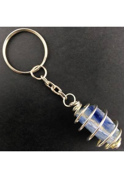Portachiavi CIANITE BLU Montata Artigianalmente Spirale Placcata Argento A+-1