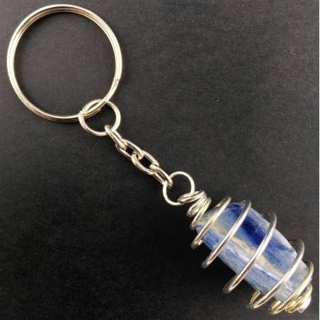 Portachiavi CIANITE BLU Montata Artigianalmente Spirale Placcata Argento A+-1