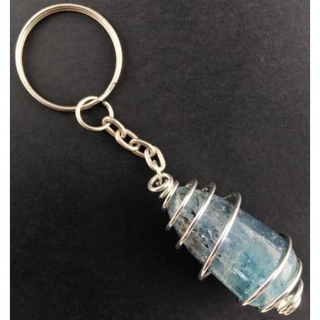 Portachiavi CIANITE BLU Montata Artigianalmente Spirale Placcata Argento A+-2