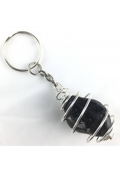 Porte-clés Obsidienne LARME D'APACHE Grand Fabriqué à la main Argent A+-1
