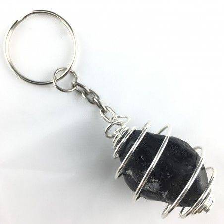 Porte-clés Obsidienne LARME D'APACHE Grand Fabriqué à la main Argent A+-1