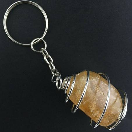 Honey CALCITE Keychain Keyring - VIRGO SAGITTARIUS Zodiac SILVER Plated Spiral A+-2