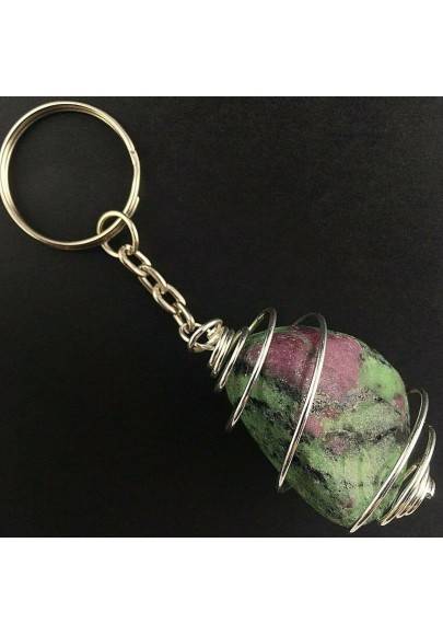 Llavero RUBY ZOISITA Hecho a Mano Espiral Baño de Plata A+-1