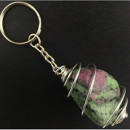 Llavero RUBY ZOISITA Hecho a Mano Espiral Baño de Plata A+-1