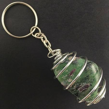 Llavero RUBY ZOISITA Hecho a Mano Espiral Baño de Plata A+-2