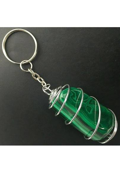 Porte-clés MALACHITE Grand - ÉQUILIBRE Zodeaco Plaqué Argent Cadeau-1