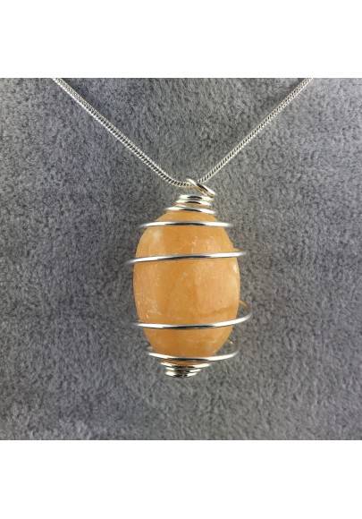 Ciondolo CALCITE GIALLA Montata Artigianalmente Spirale Placcato Argento A+-1